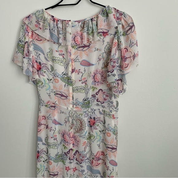 CINQ À SEPT Sheilla Floral Ruffle Midi Dress Size 6 Plunging V-Neck Flounce - Picture 7 of 9